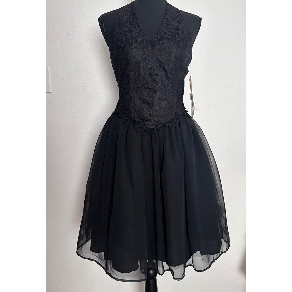 Scott McClintock VTG 90s Black Lace Halter Dress Chiffon Size 8 NWT Whimsigoth